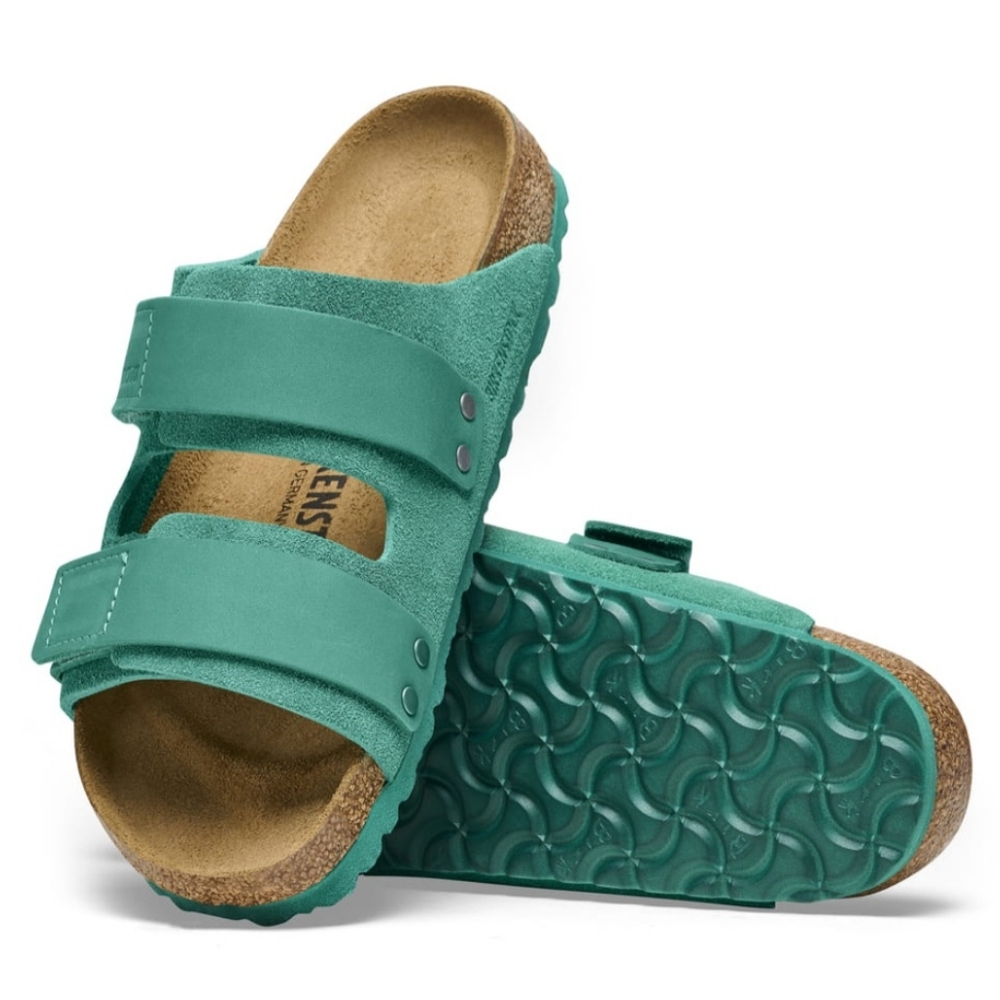 Birkenstock Uji nubuck-suede-leather slide sandals digital green unisex size 41